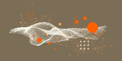 Leinwandbilder - The abstract wave is made in a frame style. Template for science and technology presentation. Hand drawn vector.