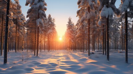 Wall Mural - lake snow ice sunset icy illustration mountain frozen, tree cold, y blue lake snow ice sunset icy