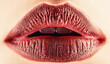 Brown lip. Close up of sexy plump soft lips with dark brown lipstick. Professional makeup lip gloss cosmetic product