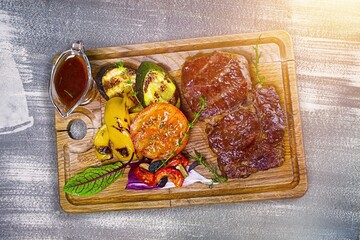 Wall Mural - Medium rare fresh hot grilled beef steak