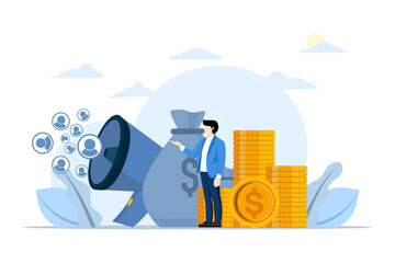 Wall Mural - Marketing budget concept, advertising, management, business concept, startup, performance advertising campaign, promotion mix, promotion strategy. vector flat illustration on white background.