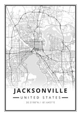 Wall Mural - Street map art of Jacksonville city in USA - United States of America - America