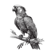 Parrot Sitting Hand Drawn Sketch Vector Illustration Birds
