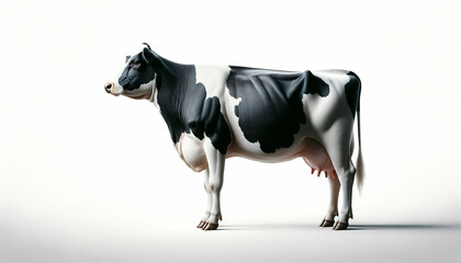 Black and white cow on a white background. Side view