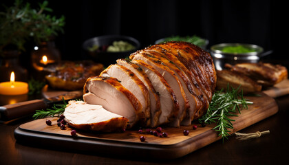 Wall Mural - Sliced baked turkey with herbs 