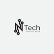 N letter and Technology logo design icon minimal and clean