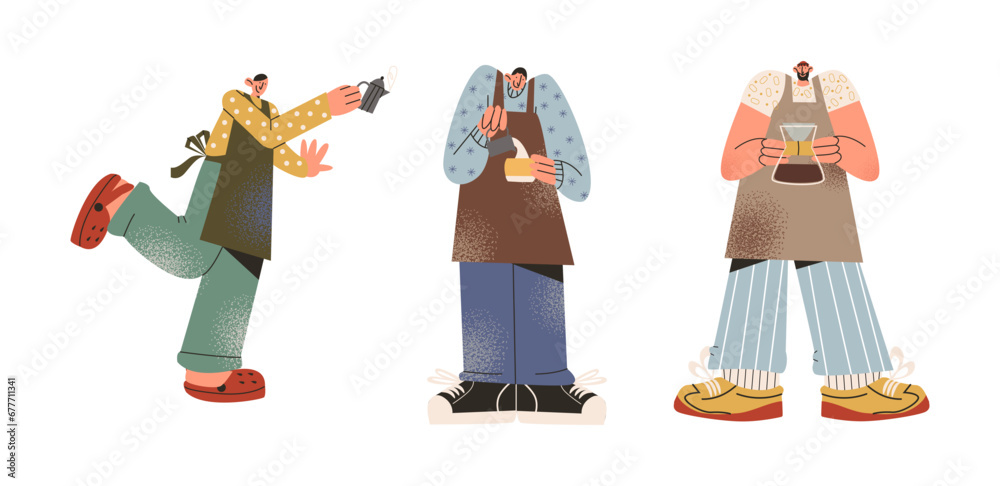 Сartoon barista characters in retro 90s style. Men workers with cups ...