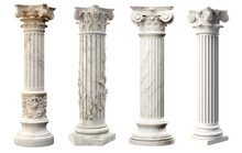 Set Of Ancient Columns On Transparent Background. Edited AI Illustration.