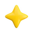 Vector 3d gold star sparkling icon on white background. Cute realistic cartoon 3d render, glossy yellow four pointed sparkle star Illustration for magic sparkle decoration, web, game design, app