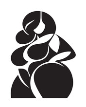 Silhouette Of A Curvy Woman In Cubism Style. Black On A White Background. Simple Vector Illustration