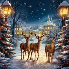 Wall Mural - Christmas deer in the forest generative ai