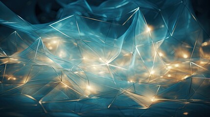 Poster -  a blurry image of a blue and yellow background with lights in the center of the image and on the left side of the image is a blurry image of a blue and white background.  generative ai