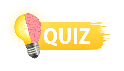 Poster - Quiz logo. Idea lamp. Quiz time label with question mark. Quiz emblem for business, marketing and advertising. Questions and answers of the game symbol. Vector illustration