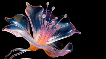 Poster -  a close up of a flower on a black background with a blurry image of a flower in the middle of the image and a black background with a black background.  generative ai