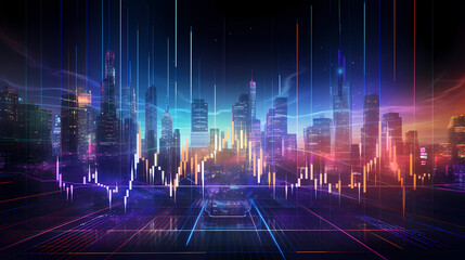 Wall Mural - Graphic rise in stock market trading poster web page PPT background, digital technology background