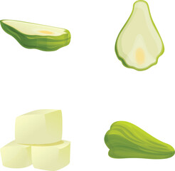 Poster - cut chayote icons set cartoon vector. sliced fresh organic chayote. vegetable, agriculture product