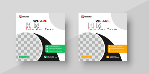 Wall Mural - we are hiring job vacancy social media post or square web banner template design with two-color