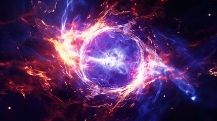 Poster -  an image of a blue and red object in the middle of a black and white background with a red and blue object in the middle of the center of the image.  generative ai