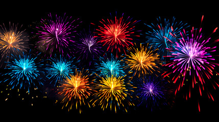 colorful fireworks abstract poster web page ppt background on black background, digital technology b
