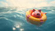 debt lifebuoy Piggy bank worried float on water sea