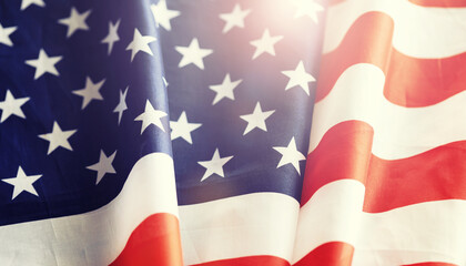 Wall Mural - American flag waving in the wind. American Flag Wave Close Up for Memorial Day or 4th of July