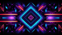 Aztec Geometric Pattern Neon Background In Traditional Ornamental Ethnic Style