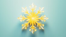  A Yellow And White Snowflake Sitting On Top Of A Light Blue Background With A Shadow Of The Snowflake On The Bottom Of The Image And The Snowflake.  Generative Ai