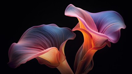 Wall Mural -  a close up of a flower on a black background with a blurry image of two flowers in the middle of the image and one flower in the middle of the image.  generative ai