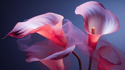 Wall Mural -  a close up of a pink flower on a blue background with a candle in the center of the flower and a blurry image of the petals on the bottom of the flower.  generative ai