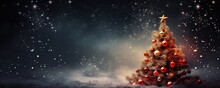 Background Featuring A Classic Christmas Tree Space For Text. Сoncept Winter Wonderland, Festive Decor, Holiday Spirit, Cozy Christmas Vibes, Magical Atmosphere