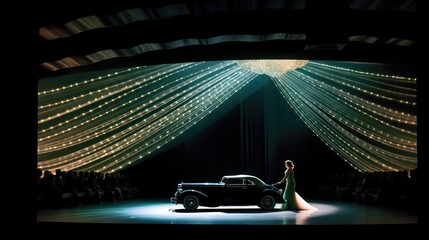 women with car in the stage show