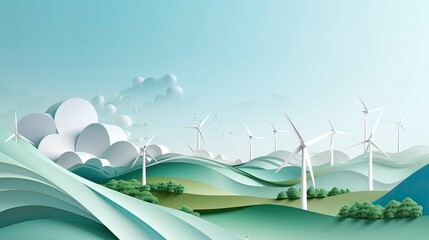 sustainability, zero carbon, net zero, negative carbon, landscape wind turbine, Generative AI