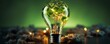 © kanesuan - Renewable Energy.Environmental protection, renewable, sustainable energy sources. The green world map is on a light bulb that represents green energy Renewable energy, Generative AI