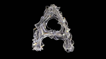 Poster - 3D glass alphabet letter a with light dispersion animation isolated on black background