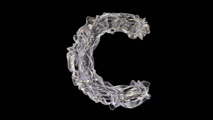 Poster - 3D glass alphabet letter c with light dispersion animation isolated on black background