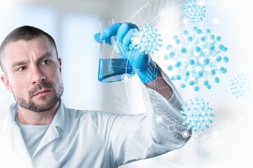 Wall Mural - microbiome concept. probiotics system elements and doctor