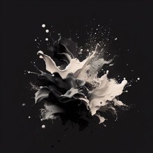 Abstract  Black White Splash On Black Background