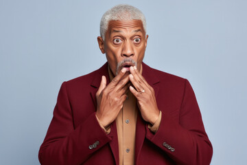Poster - A man wearing a red suit making a funny face. This image can be used for humor-related projects.
