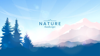 Wall Mural - mountain landscape. sunny day in the mountains. rocks and hills illuminated by the sun, fir trees in