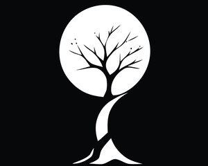 Poster - Black and white tree on the Yin Yang symbol
