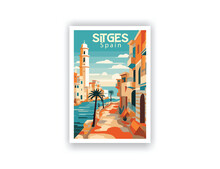 Sitges, Spain. Vintage Travel Posters. Vector Art. Famous Tourist Destinations Posters Art Prints Wall Art And Print Set Abstract Travel For Hikers Campers Living Room Decor