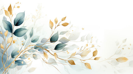 Wall Mural - Watercolor minimalist leaves and flowers concept art
