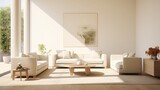Fototapeta Panele - Serenity of Minimalist Living A Sunlit, Clutter-Free Living Room