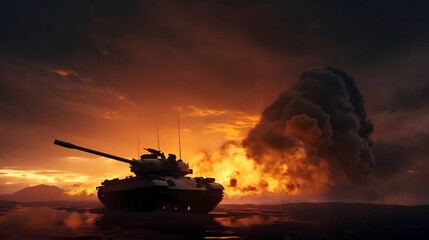 tanks fighting at sunset