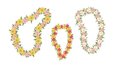 Poster - cartoon color hawaiian tropical floral garlands set summer vacation concept flat design style. vecto