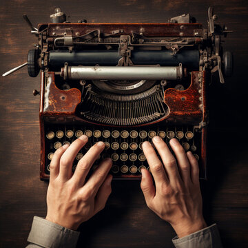 Hands typing on an old typewriter.