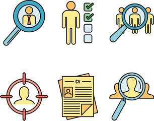 Poster - recruitment expert icons set. outline set of recruitment expert vector icons thin line color flat on