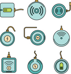 Poster - wireless charging icons set. outline set of wireless charging vector icons thin line color flat on w