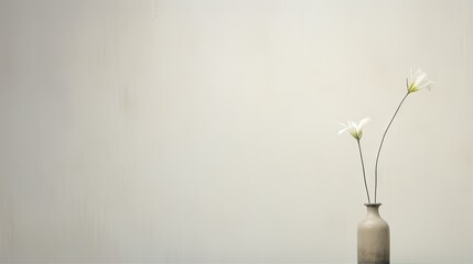 Poster -  a vase filled with white flowers on top of a wooden table with a white wall in the backround.