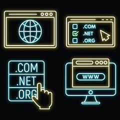 Poster - web domain icons set. outline set of web domain vector icons neon color on black